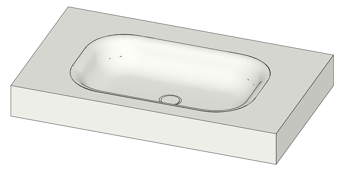 Tekening B DUTCH Wastafel Solid Surface Corian Barbados 800. Mat witte wastafel 80 cm.