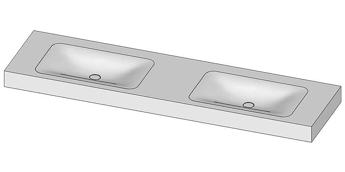 Tekening B DUTCH Wastafel Solid Surface Corian Soft Single 1800. Mat witte dubbele wastafel 180 cm.