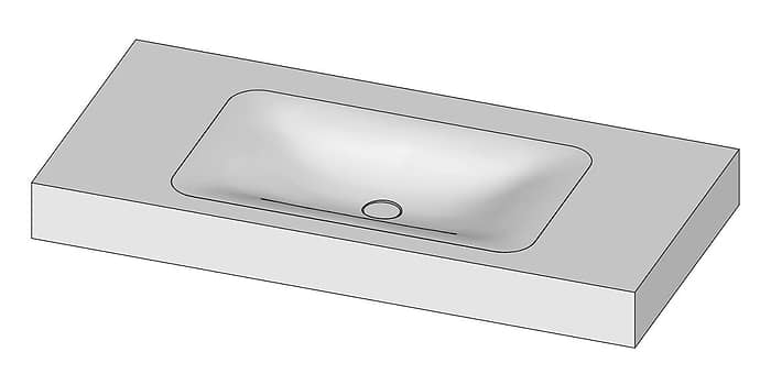 Tekening B DUTCH Wastafel Solid Surface Corian Soft Single 1000. Mat witte wastafel 100 cm.