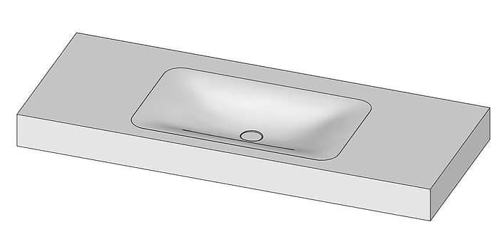 Tekening B DUTCH Wastafel Solid Surface Corian Soft Single 1200. Mat witte wastafel 120 cm.