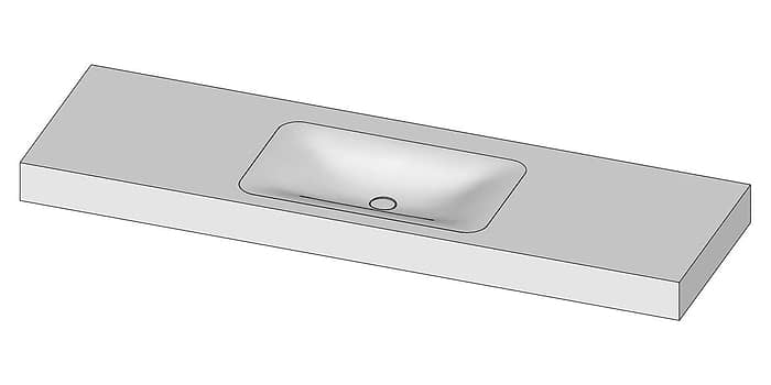 Tekening B DUTCH Wastafel Solid Surface Corian Soft Single 1600. Mat witte wastafel 160 cm.