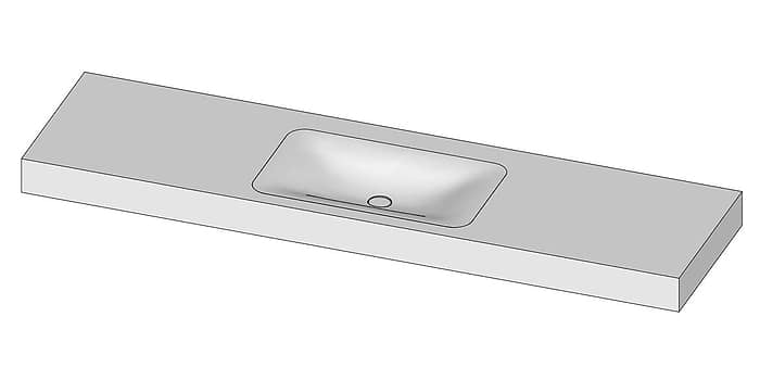 Tekening B DUTCH Wastafel Solid Surface Corian Soft Single 1800. Mat witte wastafel 180 cm.