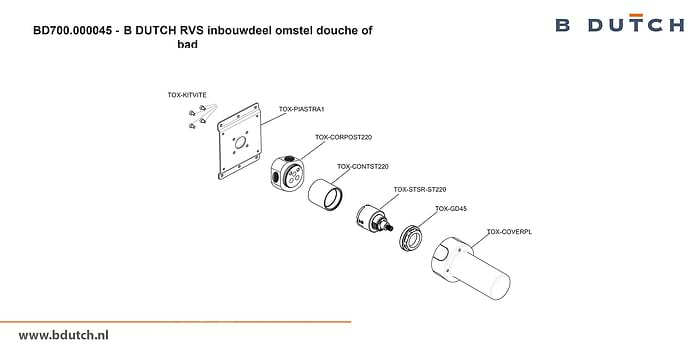 Bedieningsknop omstel inbouwdeel omstel voor B DUTCH badkraan en voor B DUTCH douchekraan. Zeer hoogwaardig geslepen RVS. B DUTCH biedt een topkwaliteit design collectie RVS badkranen, een compleet assortiment.