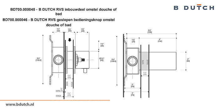 Bedieningsknop omstel inbouwdeel omstel voor B DUTCH badkraan en voor B DUTCH douchekraan. Zeer hoogwaardig geslepen RVS. B DUTCH biedt een topkwaliteit design collectie RVS badkranen, een compleet assortiment.