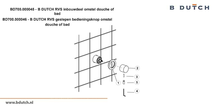 Bedieningsknop omstel inbouwdeel omstel voor B DUTCH badkraan en voor B DUTCH douchekraan. Zeer hoogwaardig geslepen RVS. B DUTCH biedt een topkwaliteit design collectie RVS badkranen, een compleet assortiment.