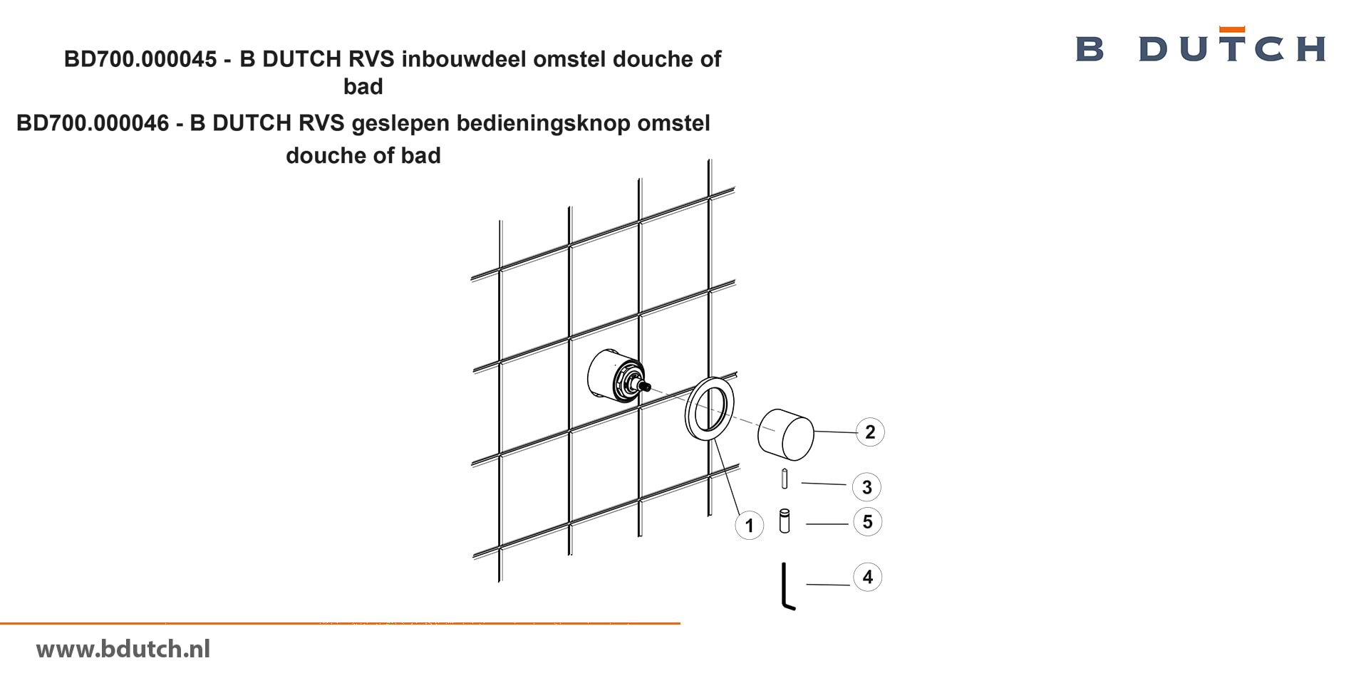 Bedieningsknop omstel inbouwdeel omstel voor B DUTCH badkraan en voor B DUTCH douchekraan. Zeer hoogwaardig geslepen RVS. B DUTCH biedt een topkwaliteit design collectie RVS badkranen, een compleet assortiment.