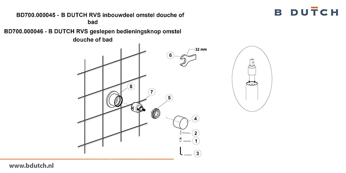 Bedieningsknop omstel voor B DUTCH badkraan en voor B DUTCH douchekraan. Zeer hoogwaardig geslepen RVS. B DUTCH biedt een topkwaliteit design collectie RVS badkranen, een compleet assortiment.