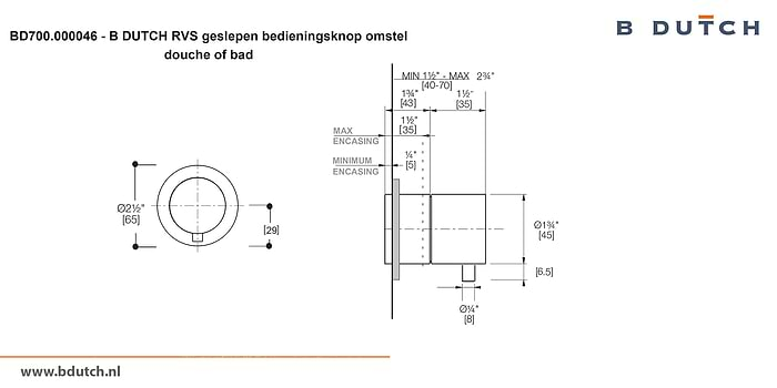 Bedieningsknop omstel voor B DUTCH badkraan en voor B DUTCH douchekraan. Zeer hoogwaardig geslepen RVS. B DUTCH biedt een topkwaliteit design collectie RVS badkranen, een compleet assortiment.