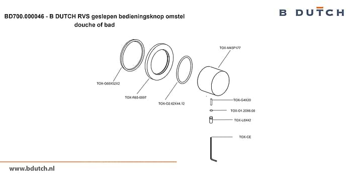 Bedieningsknop omstel voor B DUTCH badkraan en voor B DUTCH douchekraan. Zeer hoogwaardig geslepen RVS. B DUTCH biedt een topkwaliteit design collectie RVS badkranen, een compleet assortiment.