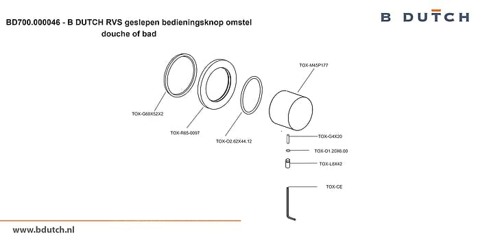 Bedieningsknop omstel voor B DUTCH badkraan en voor B DUTCH douchekraan. Zeer hoogwaardig geslepen RVS. B DUTCH biedt een topkwaliteit design collectie RVS badkranen, een compleet assortiment.