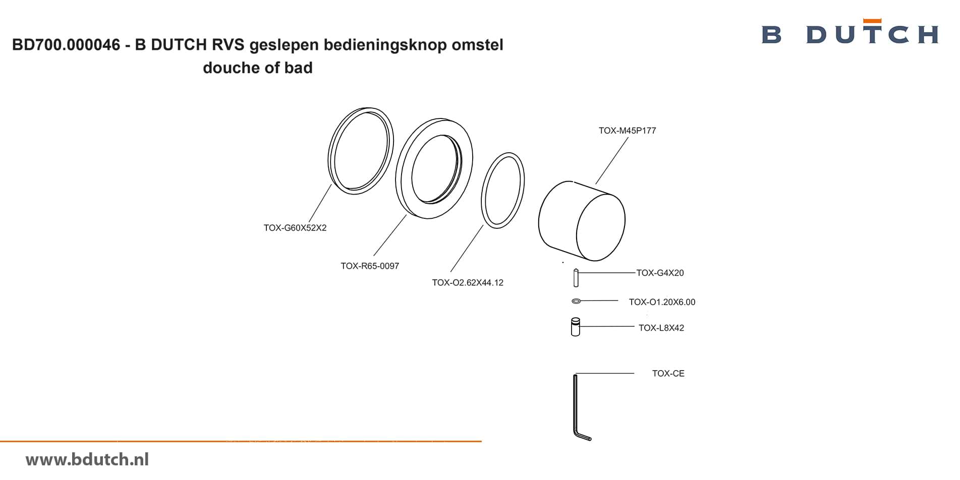 Bedieningsknop omstel voor B DUTCH badkraan en voor B DUTCH douchekraan. Zeer hoogwaardig geslepen RVS. B DUTCH biedt een topkwaliteit design collectie RVS badkranen, een compleet assortiment.