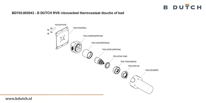 Bedieningsknop inbouwdeel thermosstaatkraan, voor B DUTCH thermosstaat badkraan en voor B DUTCH thermosstaat douchekraan. Zeer hoogwaardig geslepen RVS. B DUTCH biedt een topkwaliteit design collectie RVS badkranen, een compleet assortiment.