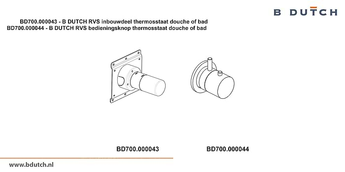 Bedieningsknop inbouwdeel thermosstaatkraan, voor B DUTCH thermosstaat badkraan en voor B DUTCH thermosstaat douchekraan. Zeer hoogwaardig geslepen RVS. B DUTCH biedt een topkwaliteit design collectie RVS badkranen, een compleet assortiment.