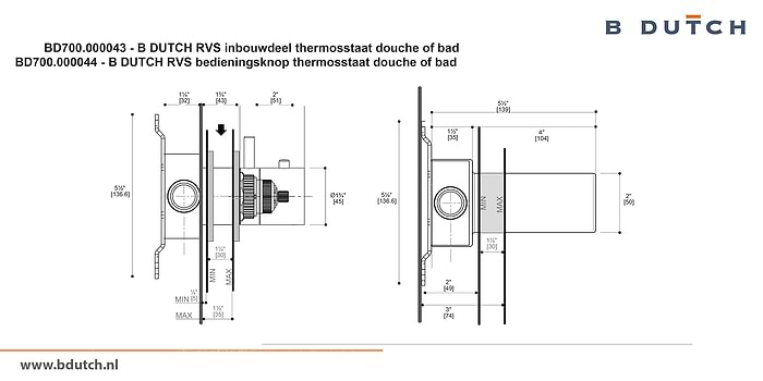 Bedieningsknop inbouwdeel thermosstaatkraan, voor B DUTCH thermosstaat badkraan en voor B DUTCH thermosstaat douchekraan. Zeer hoogwaardig geslepen RVS. B DUTCH biedt een topkwaliteit design collectie RVS badkranen, een compleet assortiment.