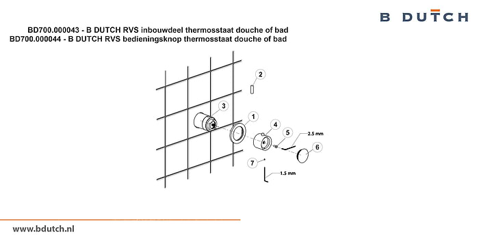 Bedieningsknop inbouwdeel thermosstaatkraan, voor B DUTCH thermosstaat badkraan en voor B DUTCH thermosstaat douchekraan. Zeer hoogwaardig geslepen RVS. B DUTCH biedt een topkwaliteit design collectie RVS badkranen, een compleet assortiment.