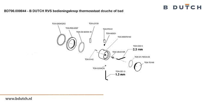 Bedieningsknop inbouwdeel thermosstaatkraan, voor B DUTCH thermosstaat badkraan en voor B DUTCH thermosstaat douchekraan. Zeer hoogwaardig geslepen RVS. B DUTCH biedt een topkwaliteit design collectie RVS badkranen, een compleet assortiment.