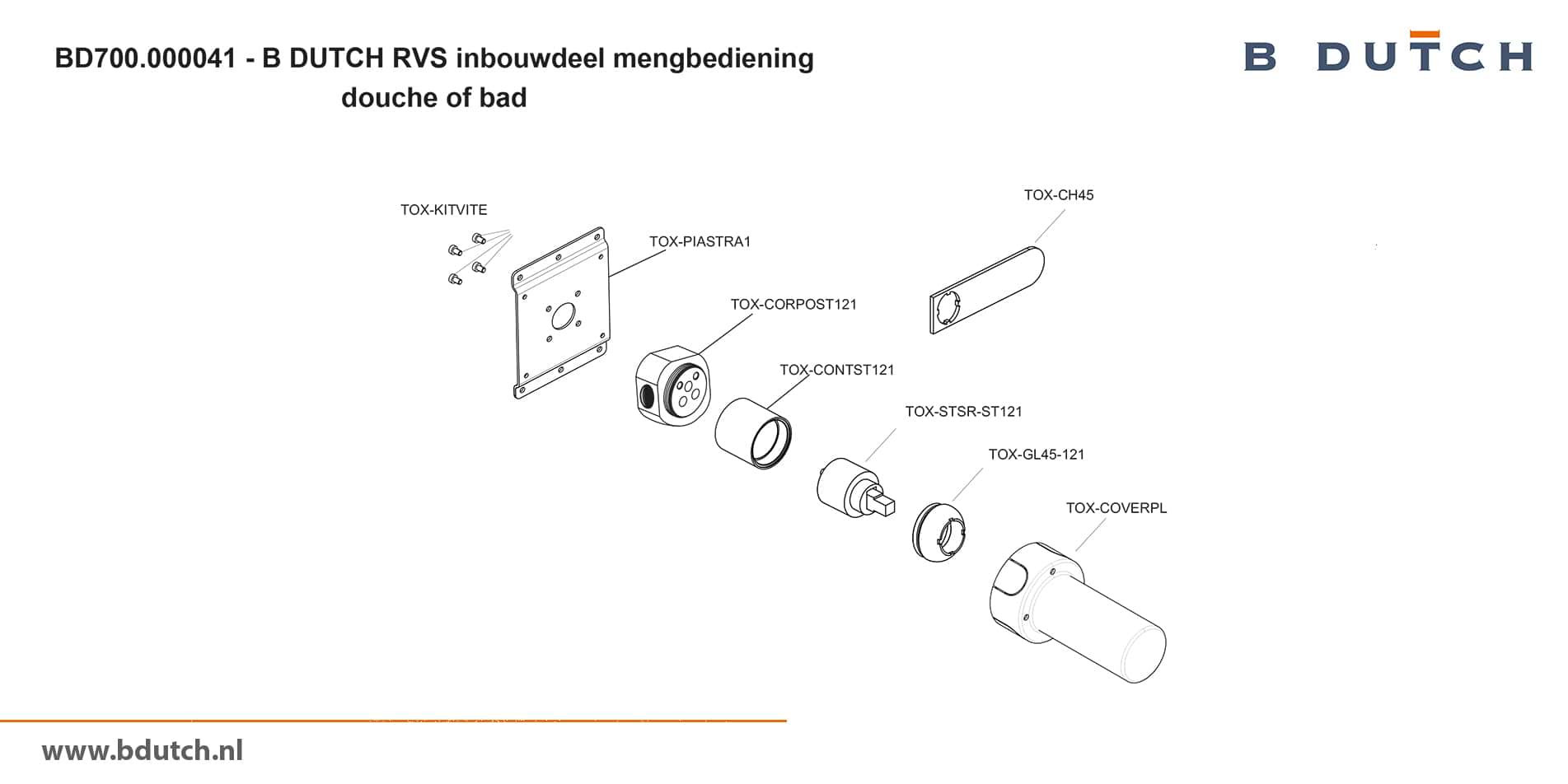 Bedieningsknop inbouwdeel mengkraan, voor B DUTCH badkraan en voor B DUTCH douchekraan. Zeer hoogwaardig geslepen RVS. B DUTCH biedt een topkwaliteit design collectie RVS badkranen, een compleet assortiment.