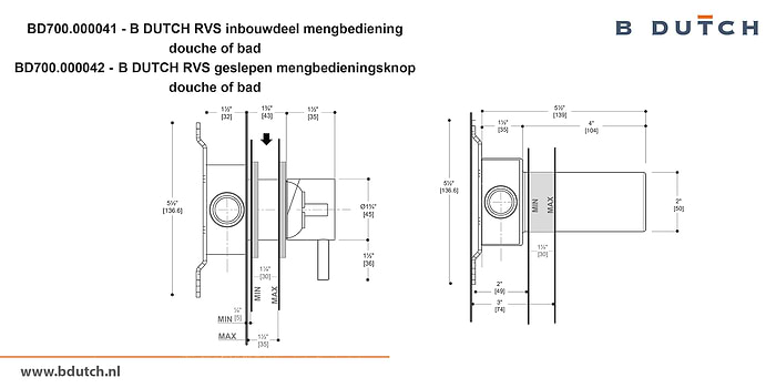 Bedieningsknop inbouwdeel mengkraan, voor B DUTCH badkraan en voor B DUTCH douchekraan. Zeer hoogwaardig geslepen RVS. B DUTCH biedt een topkwaliteit design collectie RVS badkranen, een compleet assortiment.