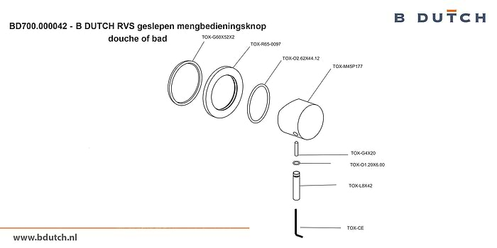 Bedieningsknop voor B DUTCH badkraan en voor B DUTCH douchekraan. Zeer hoogwaardig geslepen RVS. B DUTCH biedt een topkwaliteit design collectie RVS badkranen, een compleet assortiment.