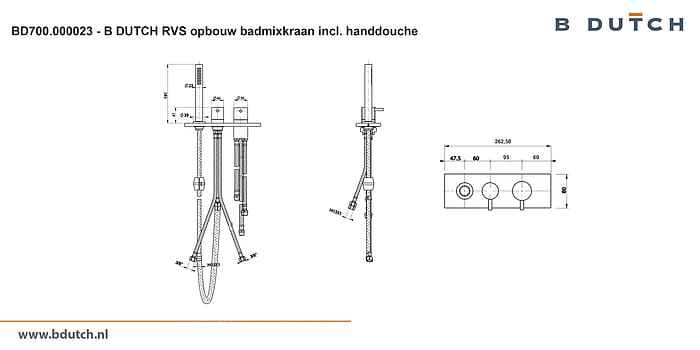 Badkraan, opbouw bad kraan, mixkraan van B DUTCH vervaardigd van zeer hoogwaardig geslepen RVS. Bekijk de RVS design badkranen van B DUTCH. Topkwaliteit, strak en modern design badkamer kranen.