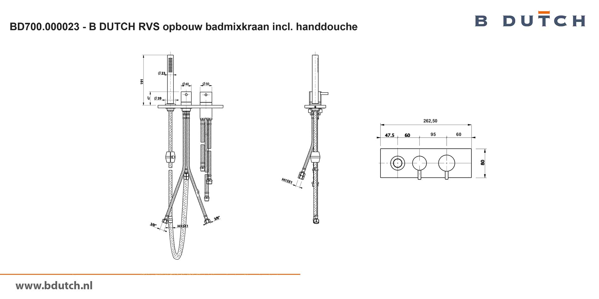 Badkraan, opbouw bad kraan, mixkraan van B DUTCH vervaardigd van zeer hoogwaardig geslepen RVS. Bekijk de RVS design badkranen van B DUTCH. Topkwaliteit, strak en modern design badkamer kranen.