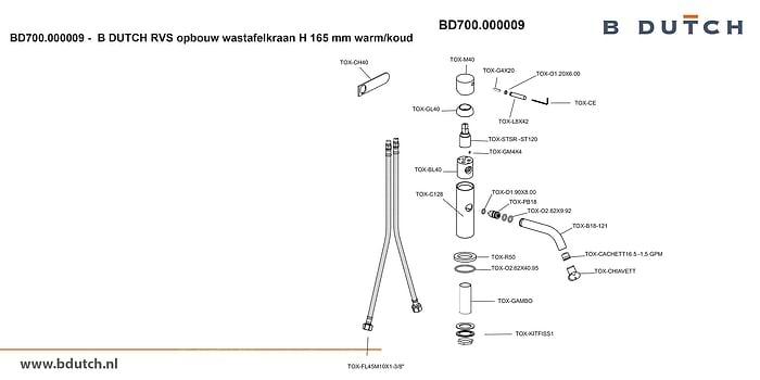 Opbouw wastafelkraan van zeer hoogwaardig geslepen RVS. RVS Wastafelkraan opbouw uit de badkamer collectie van B DUTCH. B DUTCH biedt een compleet assortiment zeer hoogwaardig geslepen RVS kranen voor badkamers.