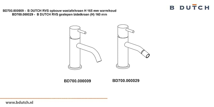 Bidetkraan en wastafelkraan van zeer hoogwaardig geslepen RVS. RVS Bidetkraan en RVS Wastafelkraan uit de badkamer collectie van B DUTCH. B DUTCH biedt een compleet assortiment zeer hoogwaardig geslepen RVS kranen voor badkamers.