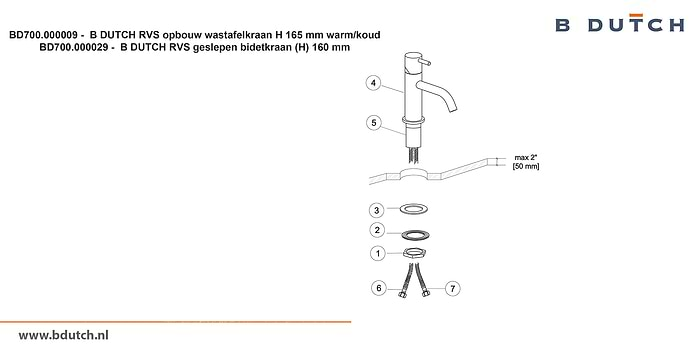 Bidetkraan en wastafelkraan van zeer hoogwaardig geslepen RVS. RVS Bidetkraan en RVS Wastafelkraan uit de badkamer collectie van B DUTCH. B DUTCH biedt een compleet assortiment zeer hoogwaardig geslepen RVS kranen voor badkamers.