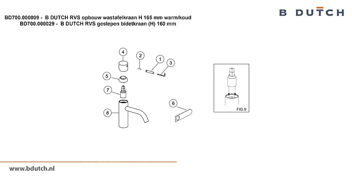 Bidetkraan en wastafelkraan van zeer hoogwaardig geslepen RVS. RVS Bidetkraan en RVS Wastafelkraan uit de badkamer collectie van B DUTCH. B DUTCH biedt een compleet assortiment zeer hoogwaardig geslepen RVS kranen voor badkamers.