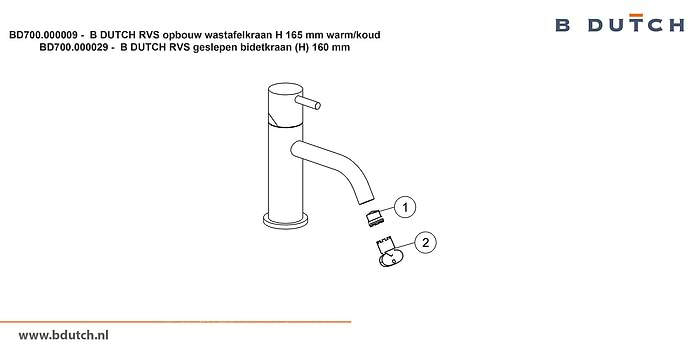 Bidetkraan en wastafelkraan van zeer hoogwaardig geslepen RVS. RVS Bidetkraan en RVS Wastafelkraan uit de badkamer collectie van B DUTCH. B DUTCH biedt een compleet assortiment zeer hoogwaardig geslepen RVS kranen voor badkamers.