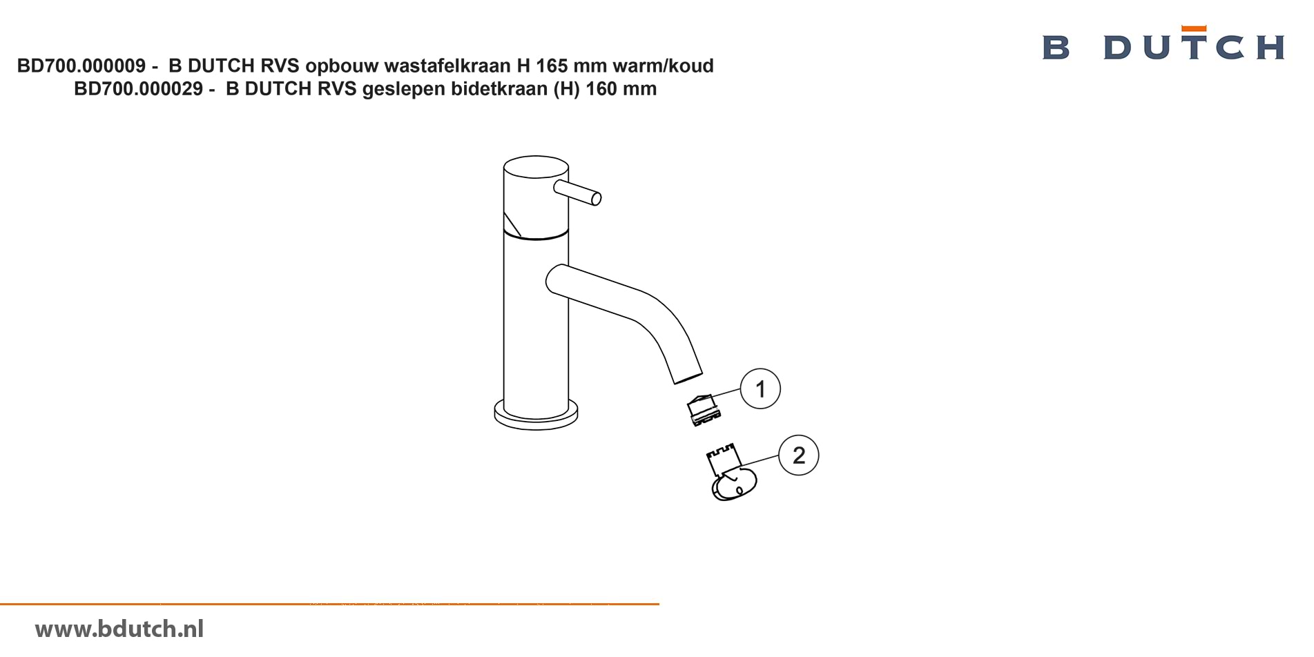 Bidetkraan en wastafelkraan van zeer hoogwaardig geslepen RVS. RVS Bidetkraan en RVS Wastafelkraan uit de badkamer collectie van B DUTCH. B DUTCH biedt een compleet assortiment zeer hoogwaardig geslepen RVS kranen voor badkamers.
