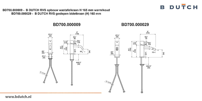 Bidetkraan en wastafelkraan van zeer hoogwaardig geslepen RVS. RVS Bidetkraan en RVS Wastafelkraan uit de badkamer collectie van B DUTCH. B DUTCH biedt een compleet assortiment zeer hoogwaardig geslepen RVS kranen voor badkamers.