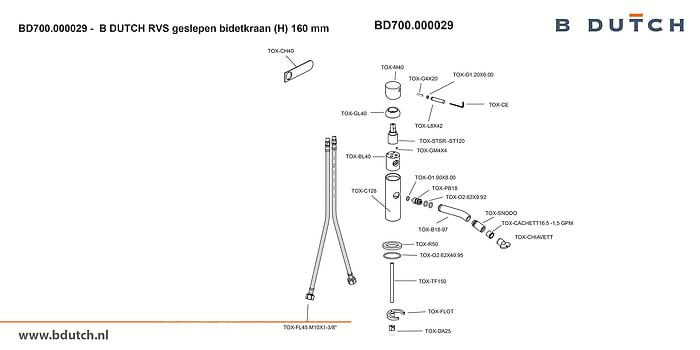 Bidetkraan van zeer hoogwaardig geslepen RVS. RVS Bidetkraan uit de badkamer collectie van B DUTCH. B DUTCH biedt een compleet assortiment zeer hoogwaardig geslepen RVS kranen voor badkamers.