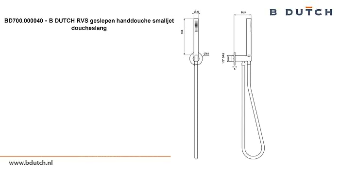 Handdouche, smalljet doucheslang van B DUTCH. Zeer hoogwaardig geslepen RVS handdouche. Bekijk de design kranen van zeer hoogwaardig RVS van B DUTCH. Topkwaliteit badkranen.