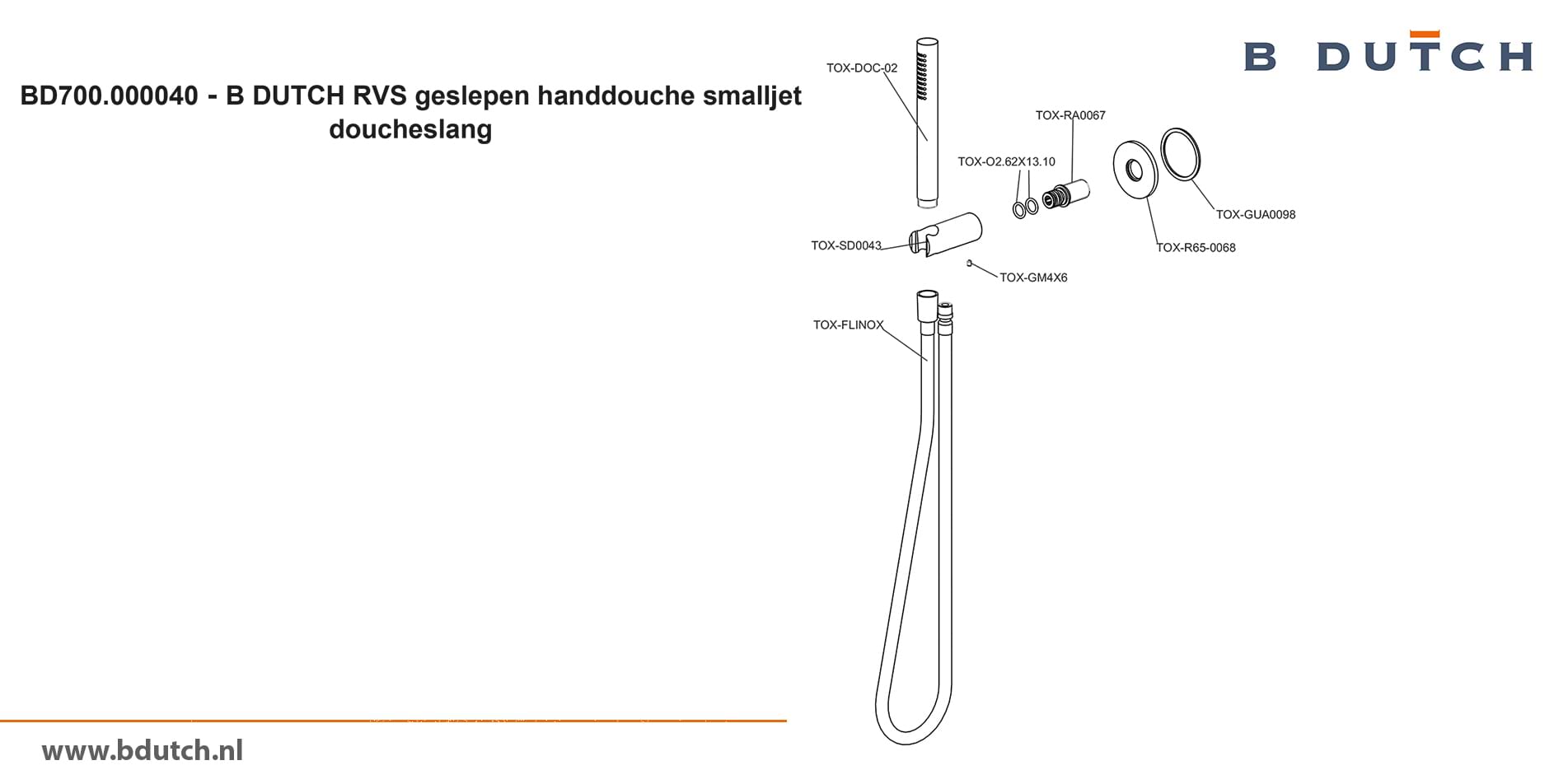 Handdouche van B DUTCH. Zeer hoogwaardig geslepen RVS handdouche. Bekijk de design kranen van zeer hoogwaardig RVS van B DUTCH. Topkwaliteit badkranen.