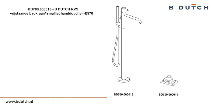 Vrijstaande kraan voor waszuil. Zeer hoogwaardig geslepen RVS zuilkraan van B DUTCH. Bekijk de B DUTCH design RVS kranen collectie voor badkamers.