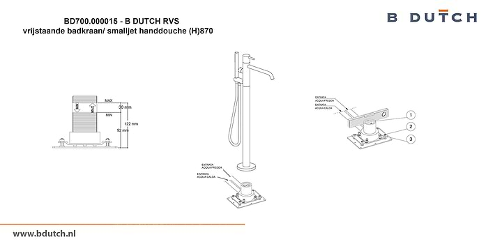 Vrijstaande kraan voor waszuil. Zeer hoogwaardig geslepen RVS zuilkraan van B DUTCH. Bekijk de B DUTCH design RVS kranen collectie voor badkamers.