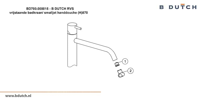 Vrijstaande kraan voor waszuil. Zeer hoogwaardig geslepen RVS zuilkraan van B DUTCH. Bekijk de B DUTCH design RVS kranen collectie voor badkamers.