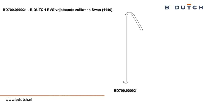 Vrijstaande kraan voor waszuil. Zeer hoogwaardig geslepen RVS zuilkraan van B DUTCH. Bekijk de B DUTCH design RVS kranen collectie voor badkamers.