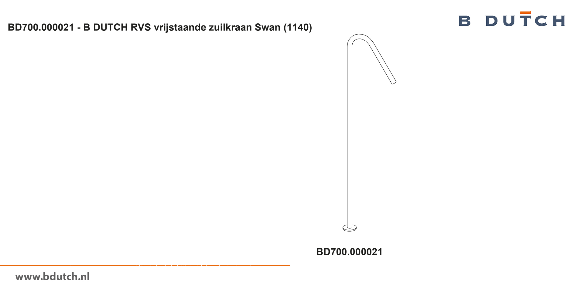 Vrijstaande kraan voor waszuil. Zeer hoogwaardig geslepen RVS zuilkraan van B DUTCH. Bekijk de B DUTCH design RVS kranen collectie voor badkamers.