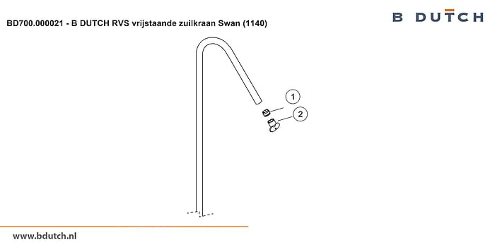 Vrijstaande kraan voor waszuil. Zeer hoogwaardig geslepen RVS zuilkraan van B DUTCH. Bekijk de B DUTCH design RVS kranen collectie voor badkamers.