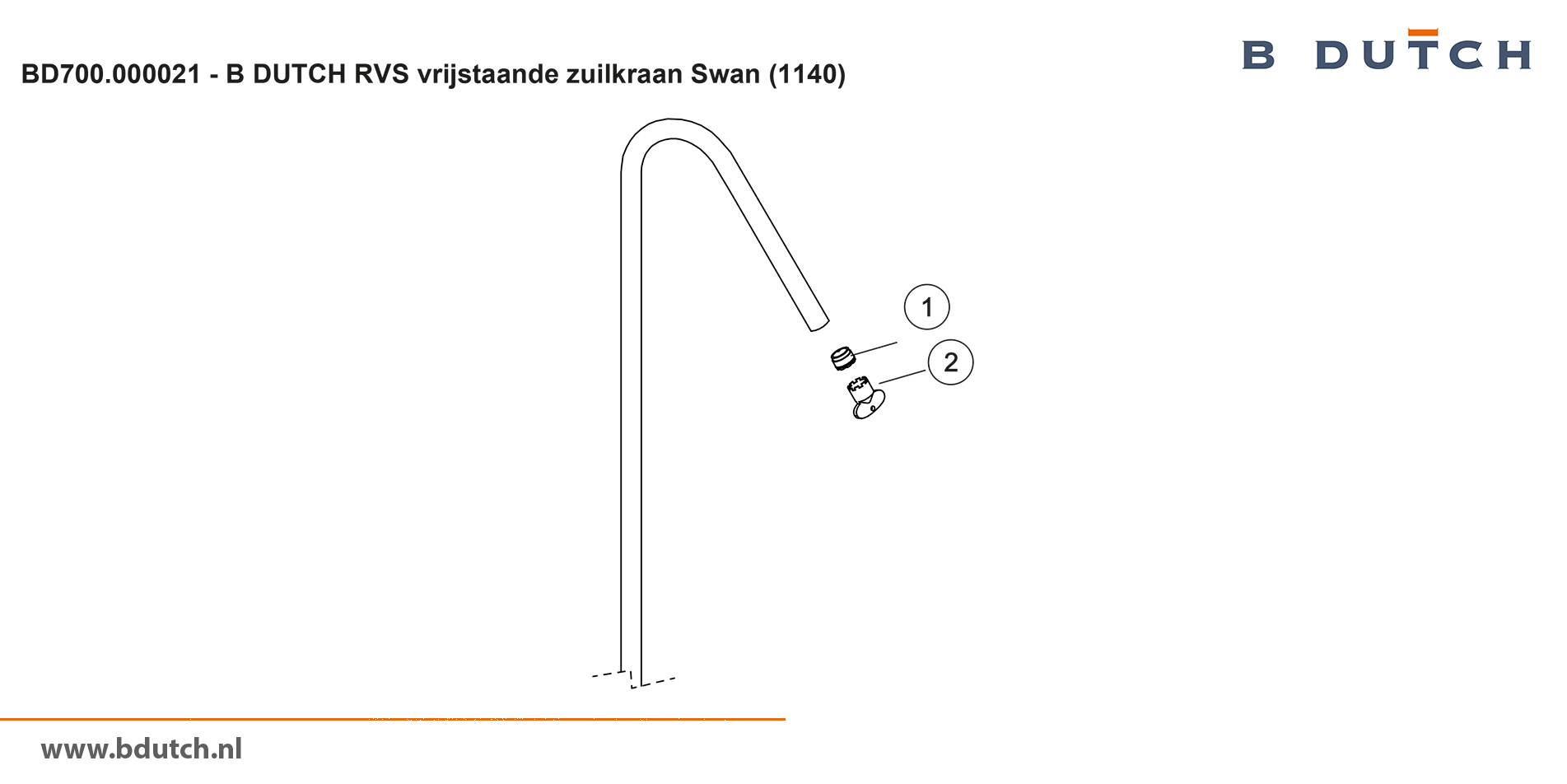 Vrijstaande kraan voor waszuil. Zeer hoogwaardig geslepen RVS zuilkraan van B DUTCH. Bekijk de B DUTCH design RVS kranen collectie voor badkamers.