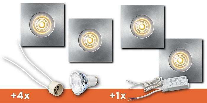 <b>SET 4 SPOTS</b> B DUTCH LED inbouwspot badkamer / veranda, Square Essential IP65 Aluminium (85x85x30mm)incl. LED MR16 (GU5.3) lichtbronnen, fittingen en driver.