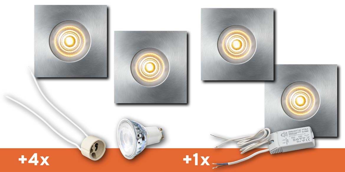 <b>SET 4 SPOTS</b> B DUTCH LED inbouwspot badkamer / veranda, Square Essential IP65 Aluminium (85x85x30mm)incl. LED MR16 (GU5.3) lichtbronnen, fittingen en driver.