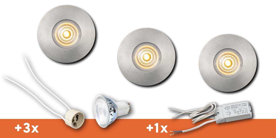 <b>SET 3 SPOTS</b> B DUTCH LED inbouwspot badkamer / veranda, Round Essential IP65 Aluminium (diameter 85 mm x hoogte 30 mm)incl. LED MR16 (GU5.3) lichtbronnen, fittingen en driver.