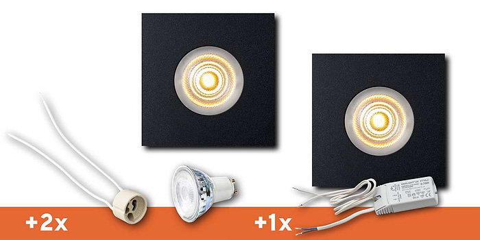 <b>SET 2 SPOTS</b> B DUTCH LED inbouwspot badkamer / veranda, Square Essential IP65 Matt Black (85x85x30mm)incl. LED MR16 (GU5.3) lichtbronnen, fittingen en driver.
