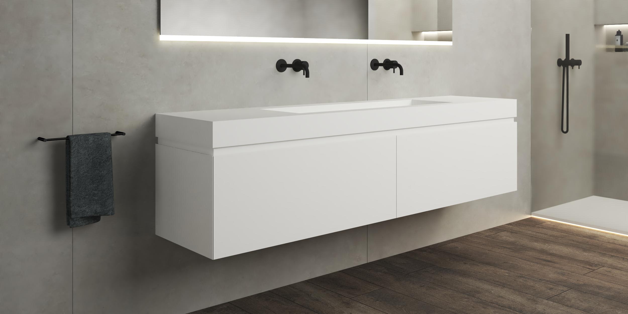 B DUTCH Sorrento Badkamermeubel 2000, 200 cm, Solid Surface Corian