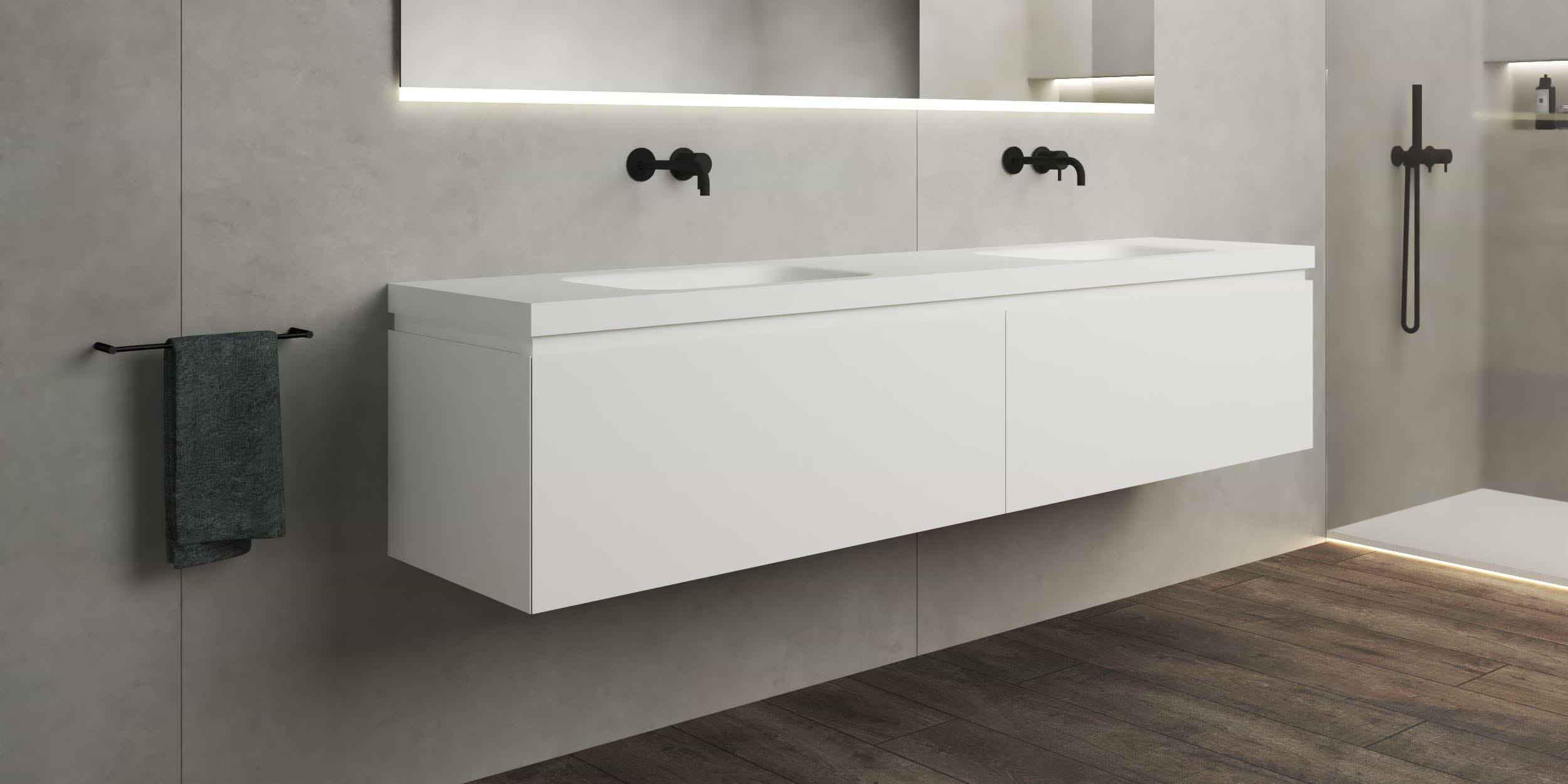 B DUTCH Sorrento Badkamermeubel 2100, 210 cm, Solid Surface Corian