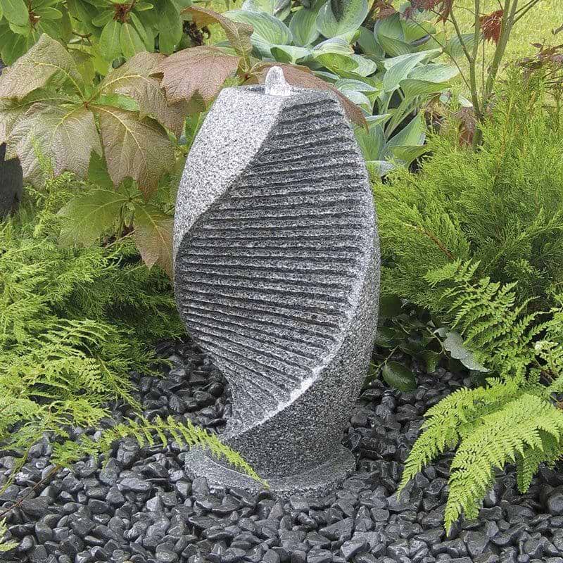 Springvandssten 'Spiral Cobra' - Grå/Sort Granit - Højde 60 cm