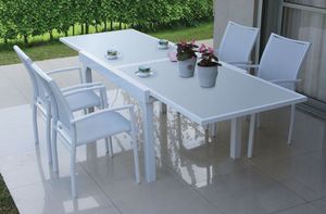 שולחן גן נפתח משטח עליון זכוכית דגם 135/270 לבן/אפור/אבן (שולחן בלבד)